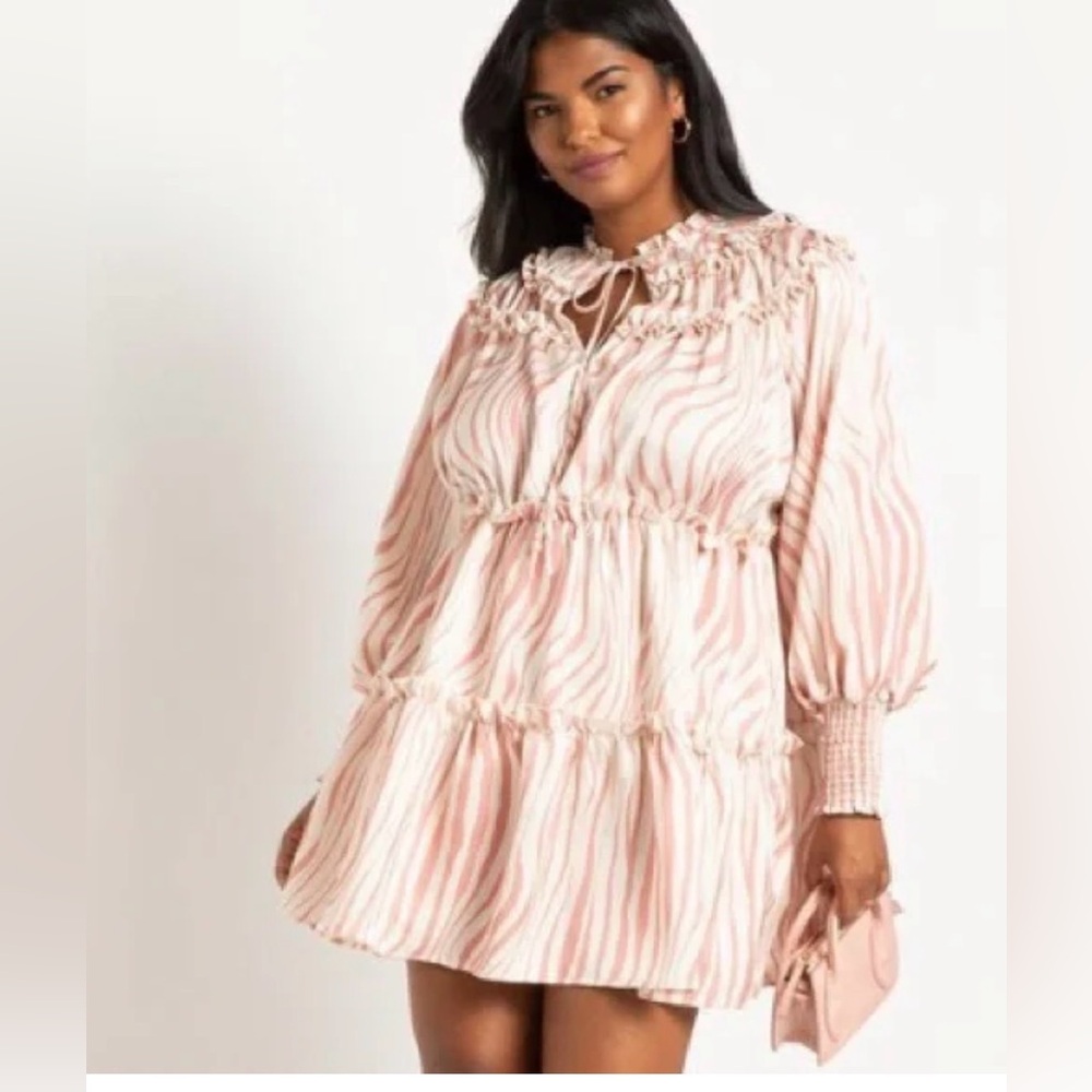 Eloquii Pink and White Zebra Stripe Dress, NEW